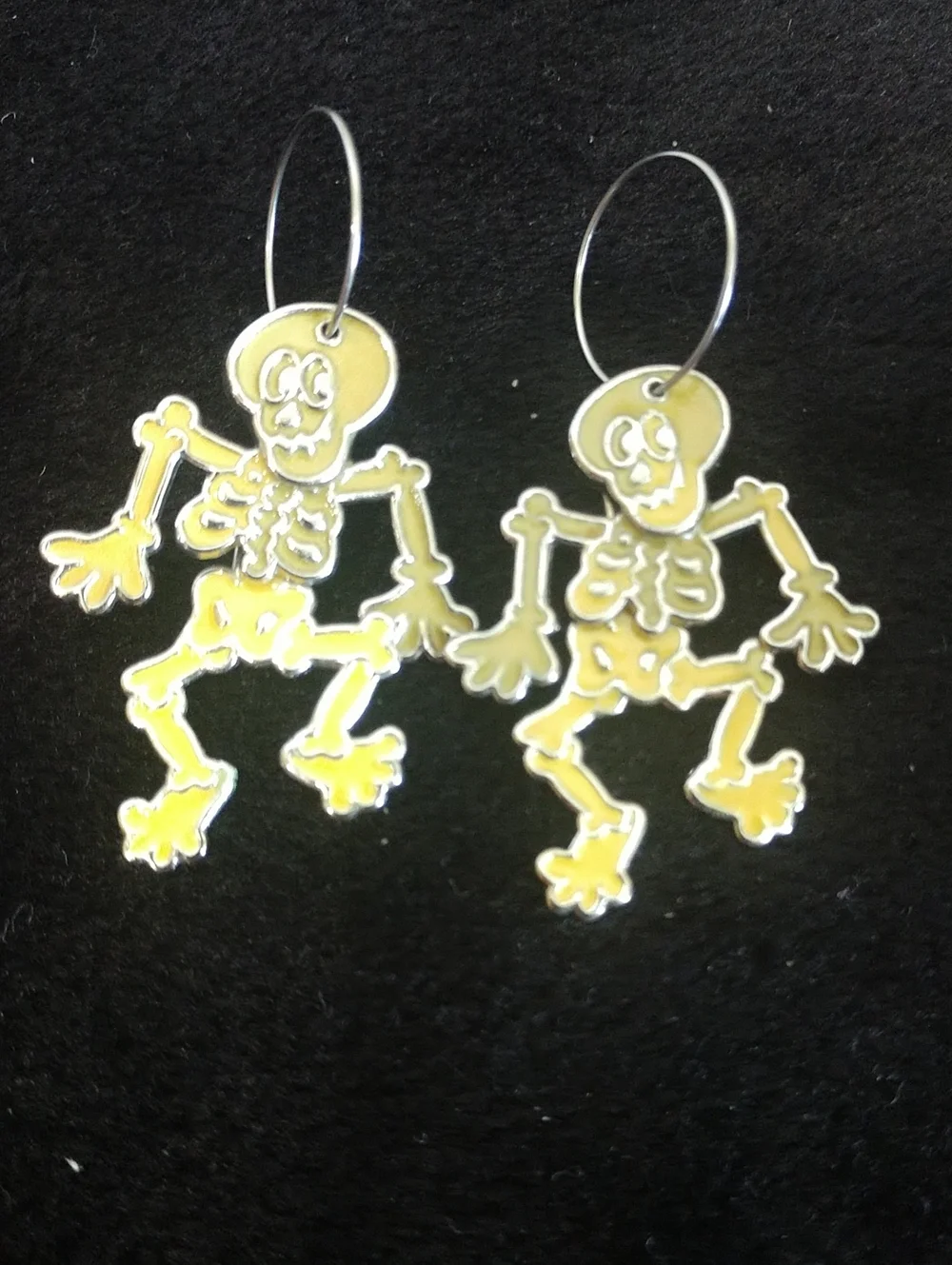 Avon Yellow Dancing Skeleton Hoop and Dangling Witch Earrings